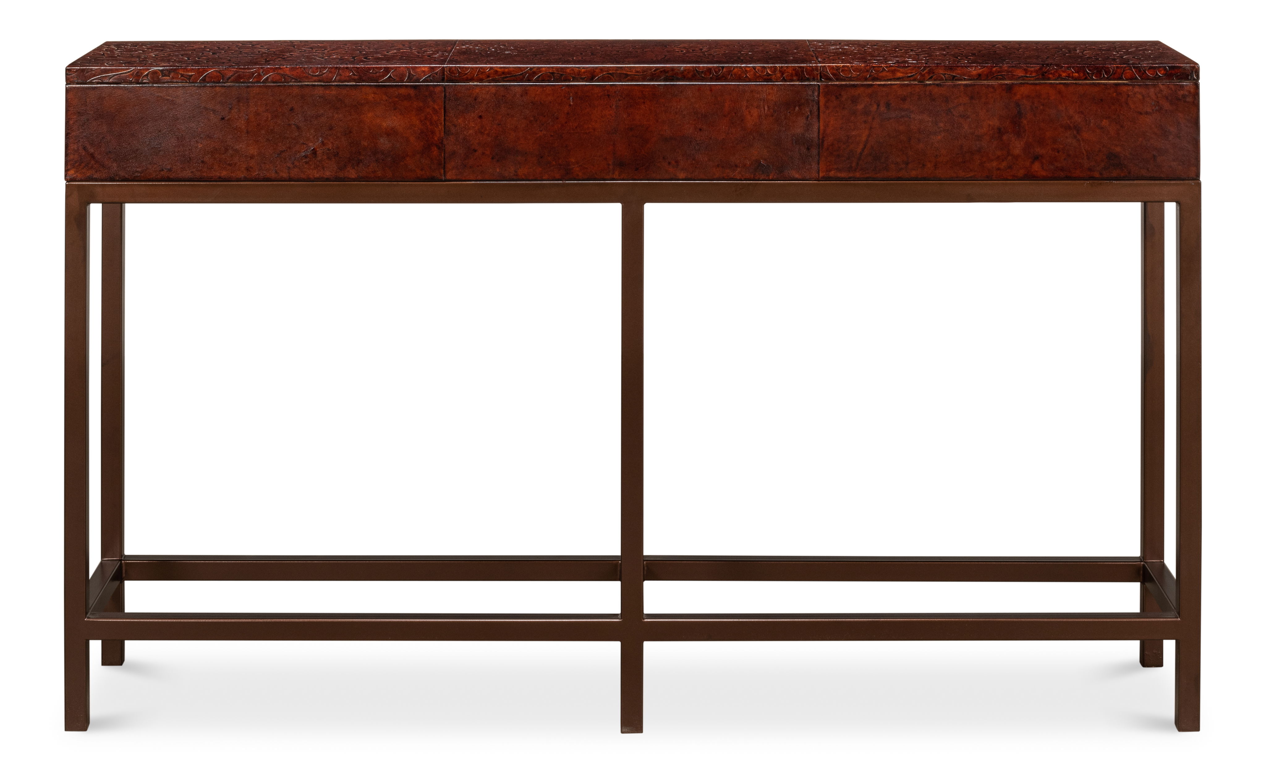 Campaign Embossed Console, Console Table by Sarreid, 60" length x 12" width x 35" height View 3