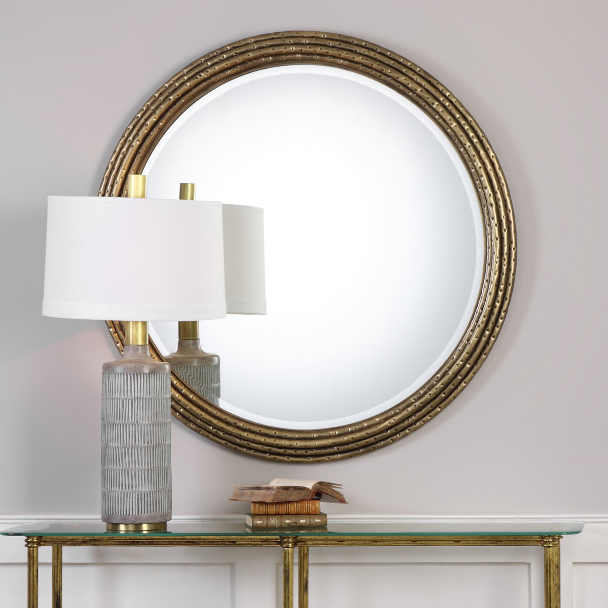 Spera Round Gold Mirror, by Uttermost, 42.12" width x 42.12" height x 2.12" depth View 5