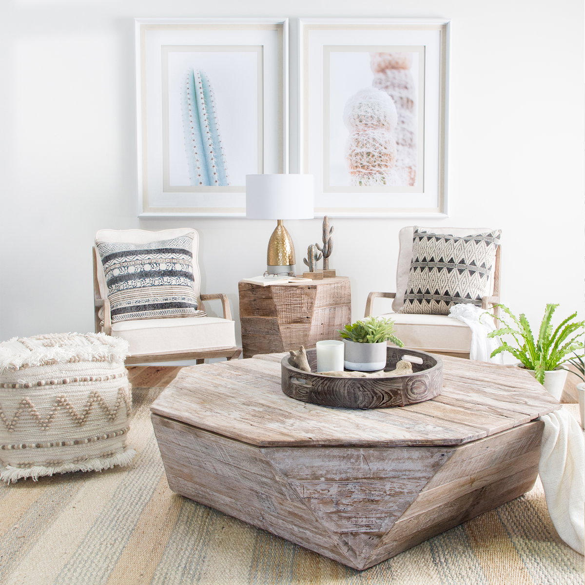 Esagono Octagonal Reclaimed Wood End/Side Table with Storage, Side & End Table by Mercana, 19" length x 19" width x 20.5" height View 2