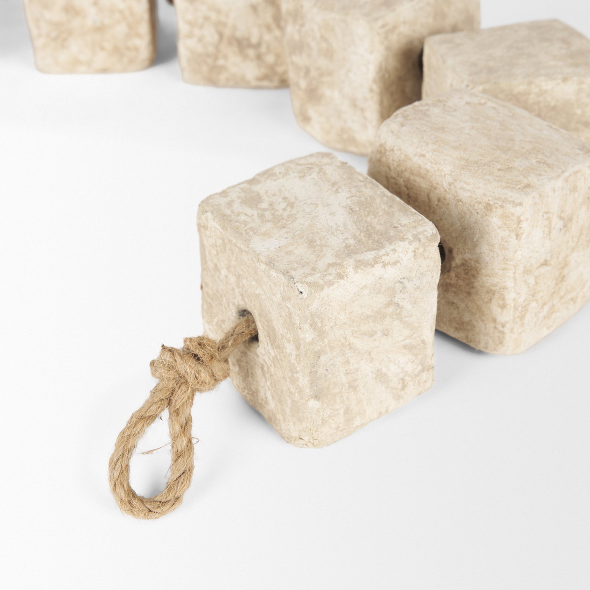Mala Beige Paper Mache Cube Garland, Decorative Object by Mercana, 40" length x 2" width x 2" height View 8