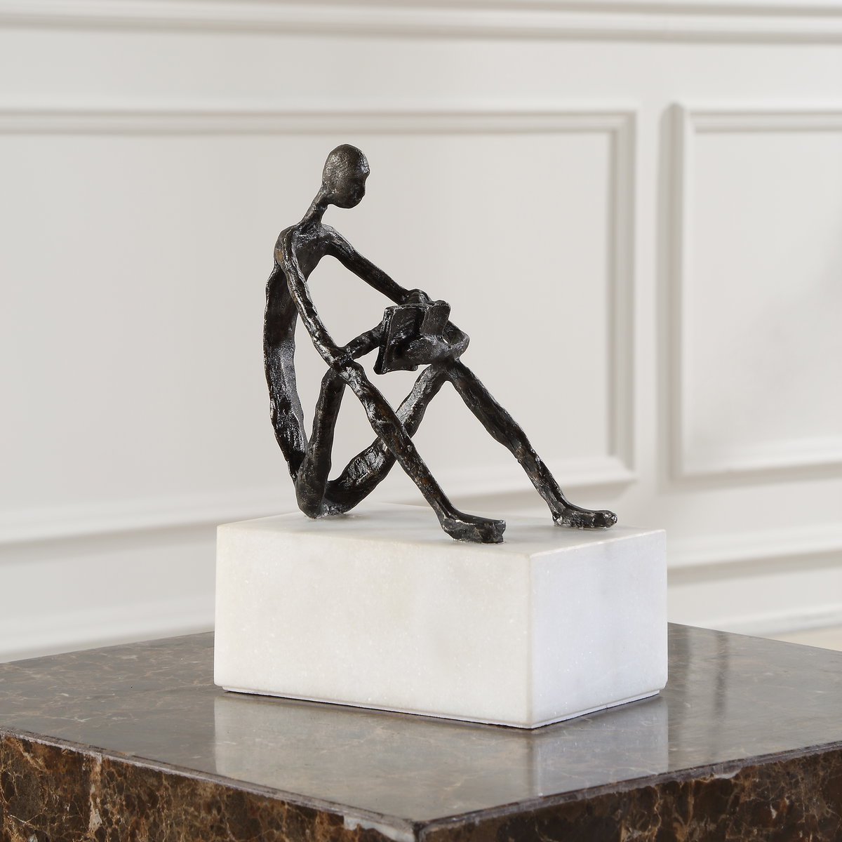 Sit Back Relax And Read Iron Sculpture, Figurines & Statue by Uttermost, 4" width x 6" height x 8.75" depth View 2