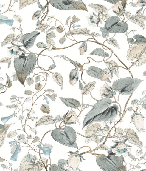 Moon Flower White & Blue Wallpaper