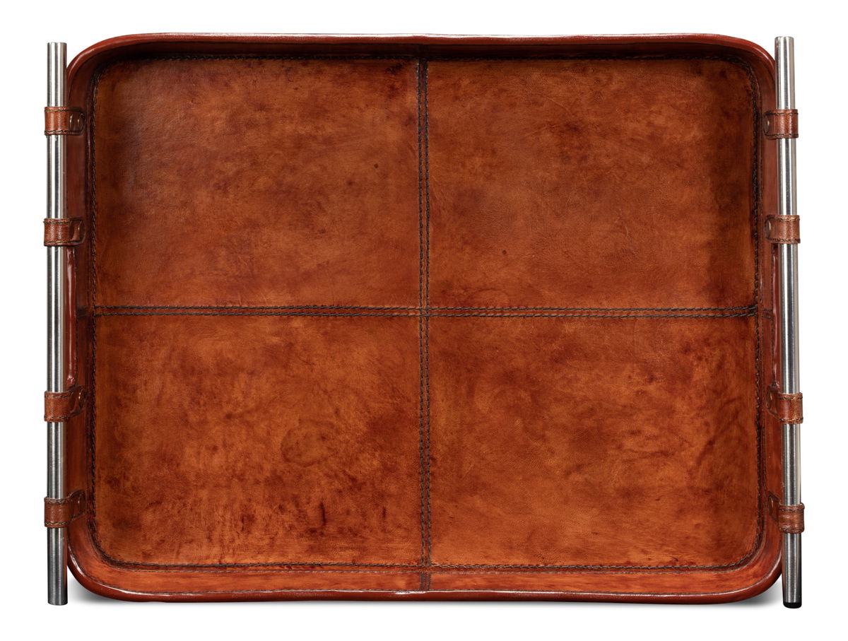 Safari Leather Tray, by Sarreid, 1'3" length x 1'7" width x 2" height View 9