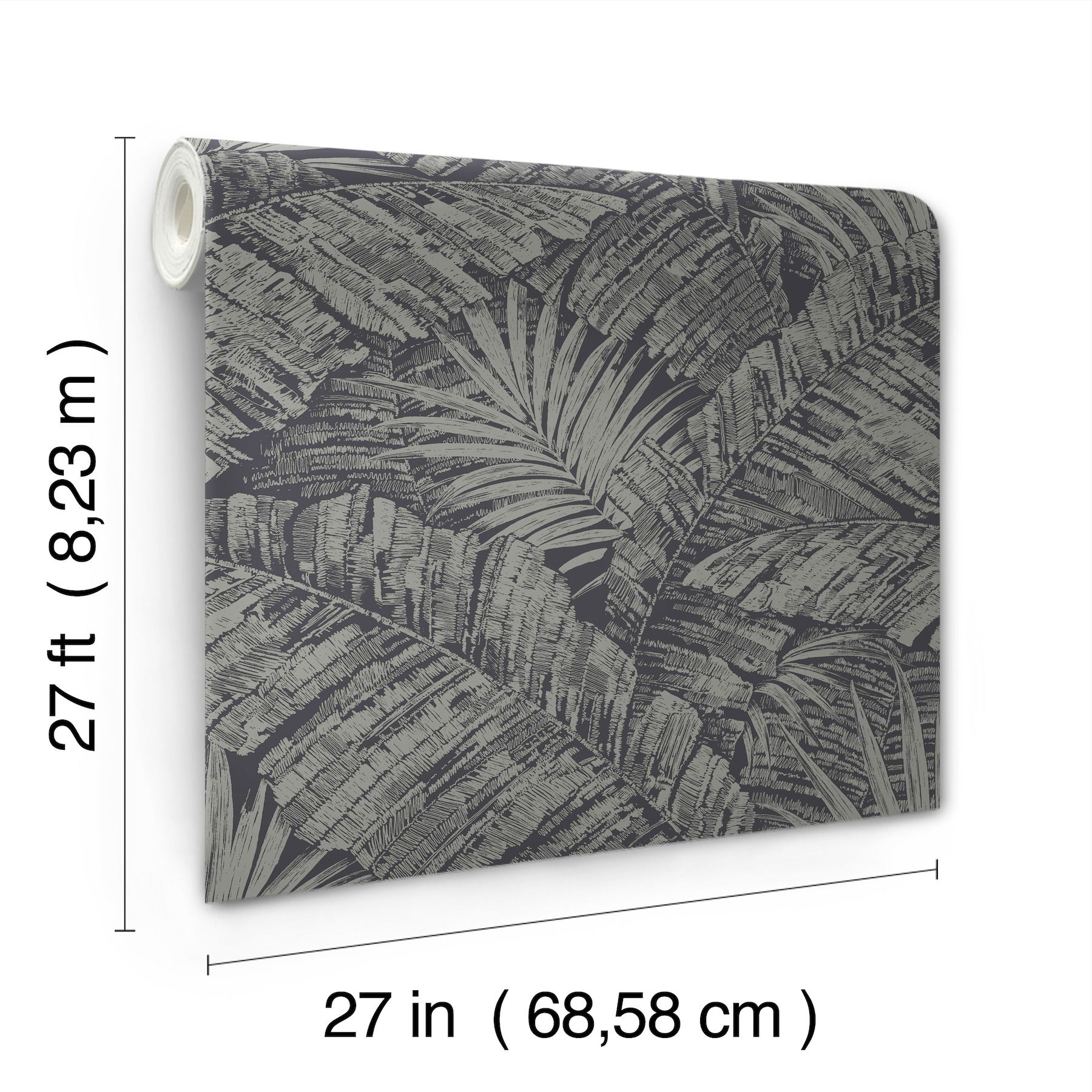 Palm Cove Toile Silver & Black Wallpaper large image 