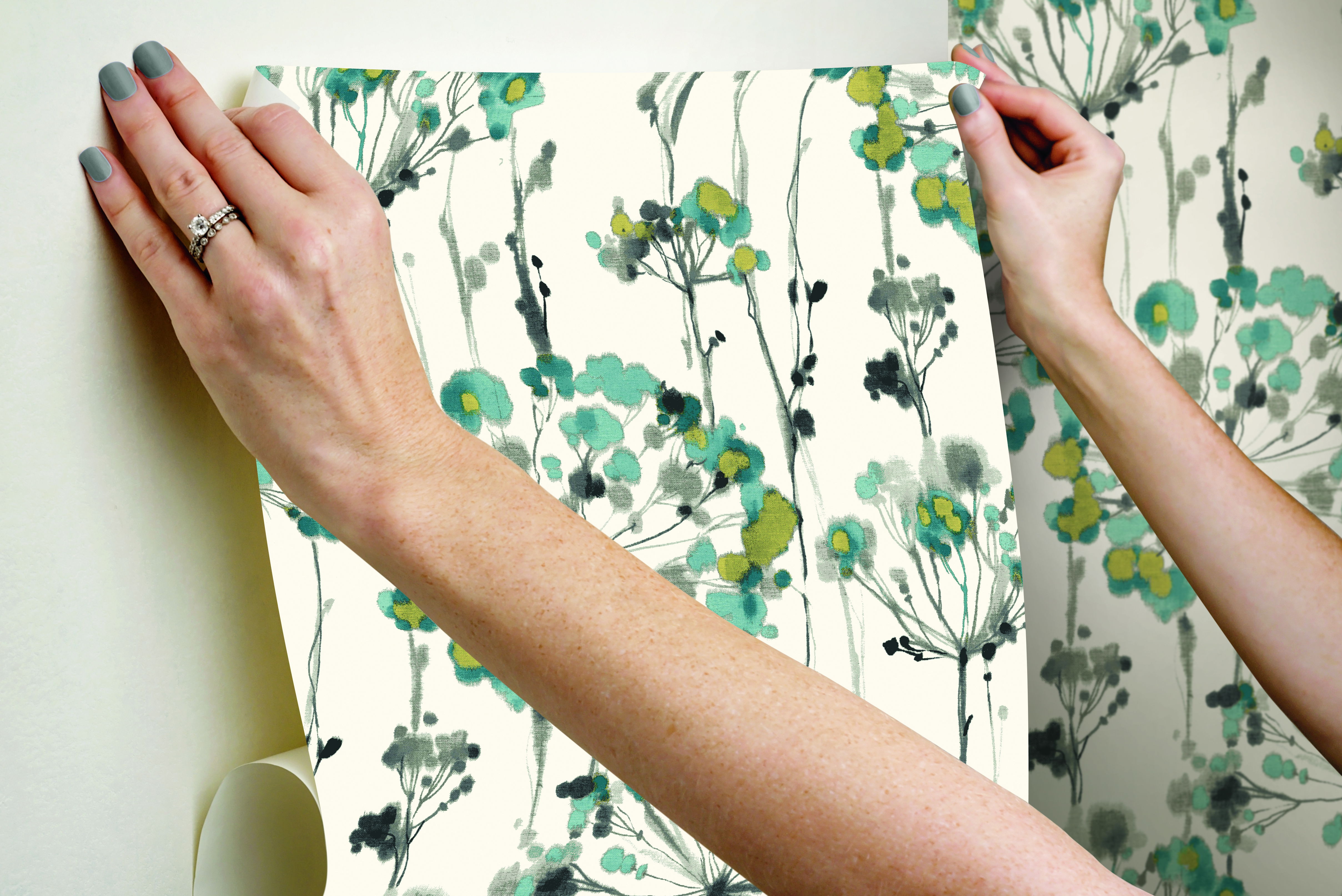 Flourish Turquoise Peel & Stick Wallpaper large image 