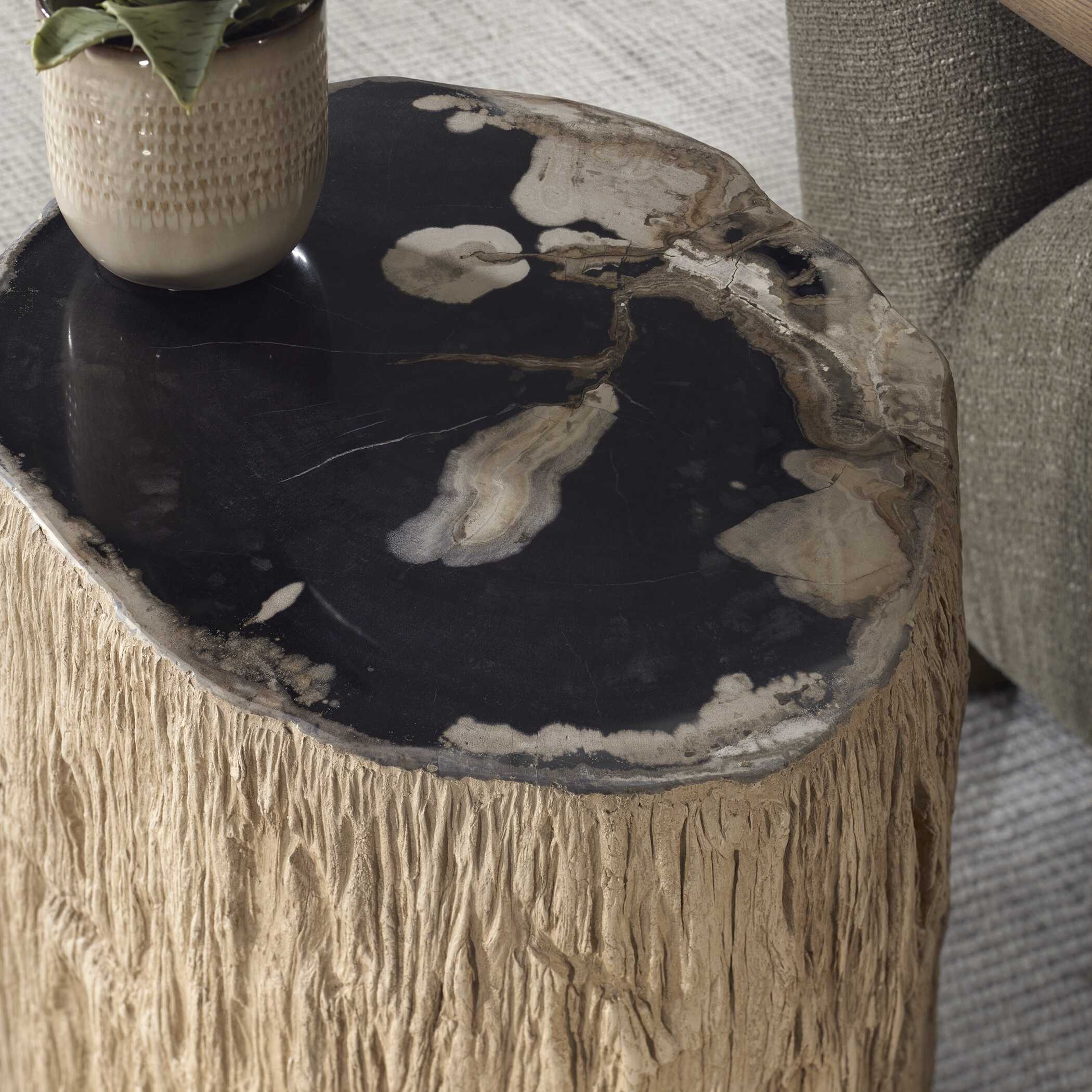 Arco Petrified Wood Top Accent Table, Furniture by Uttermost, 17" width x 18" height x 15" depth View 4