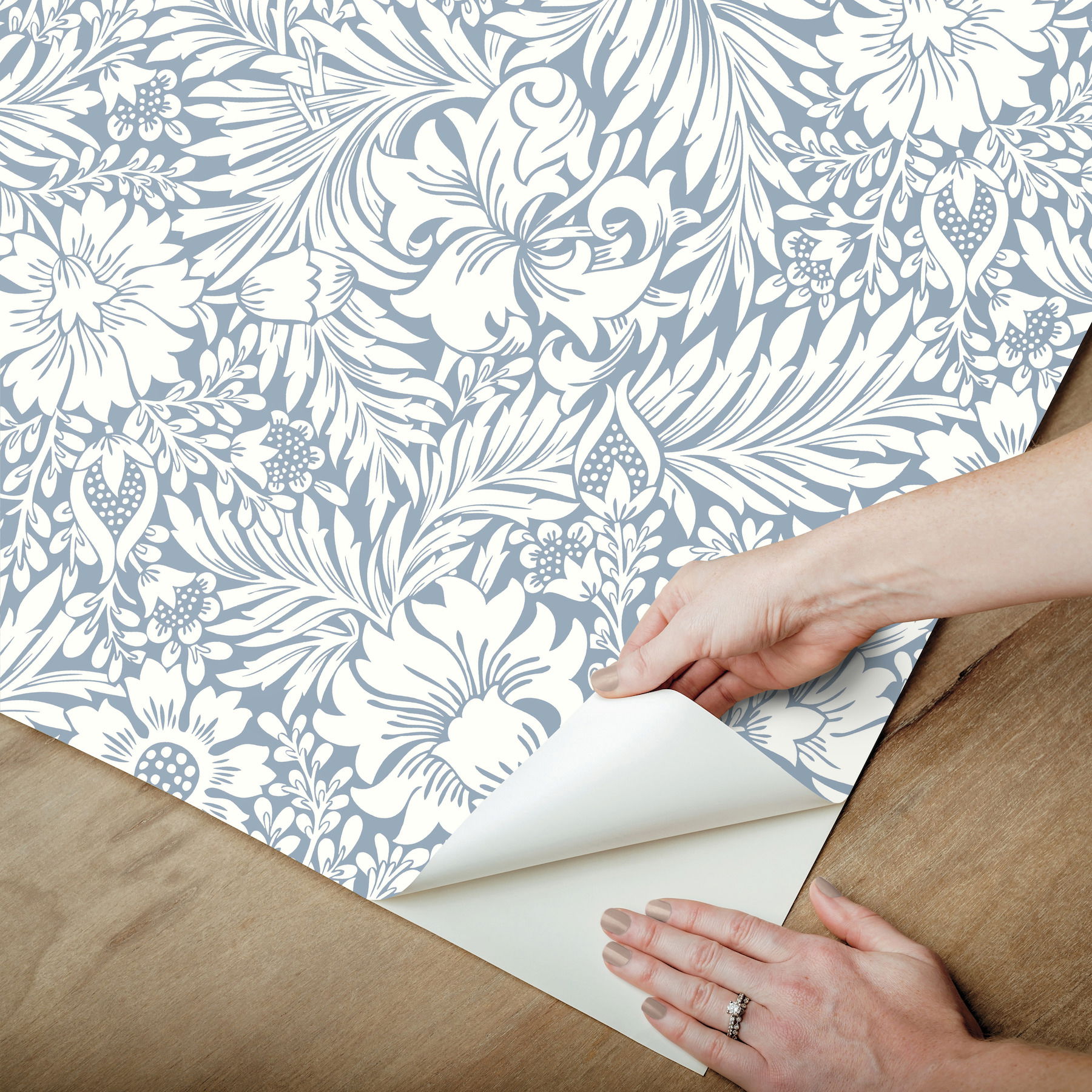 Modern Acanthus Wedgewood Blue Peel & Stick Wallpaper large image 