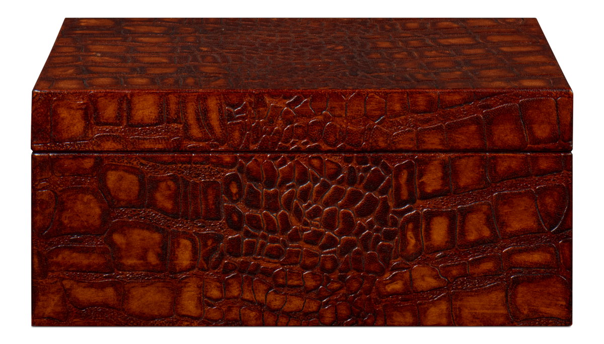 Norton Leather Tray  Croco Leather  Tan, by Sarreid, 1'6" length x 2' width x 2" height View 6