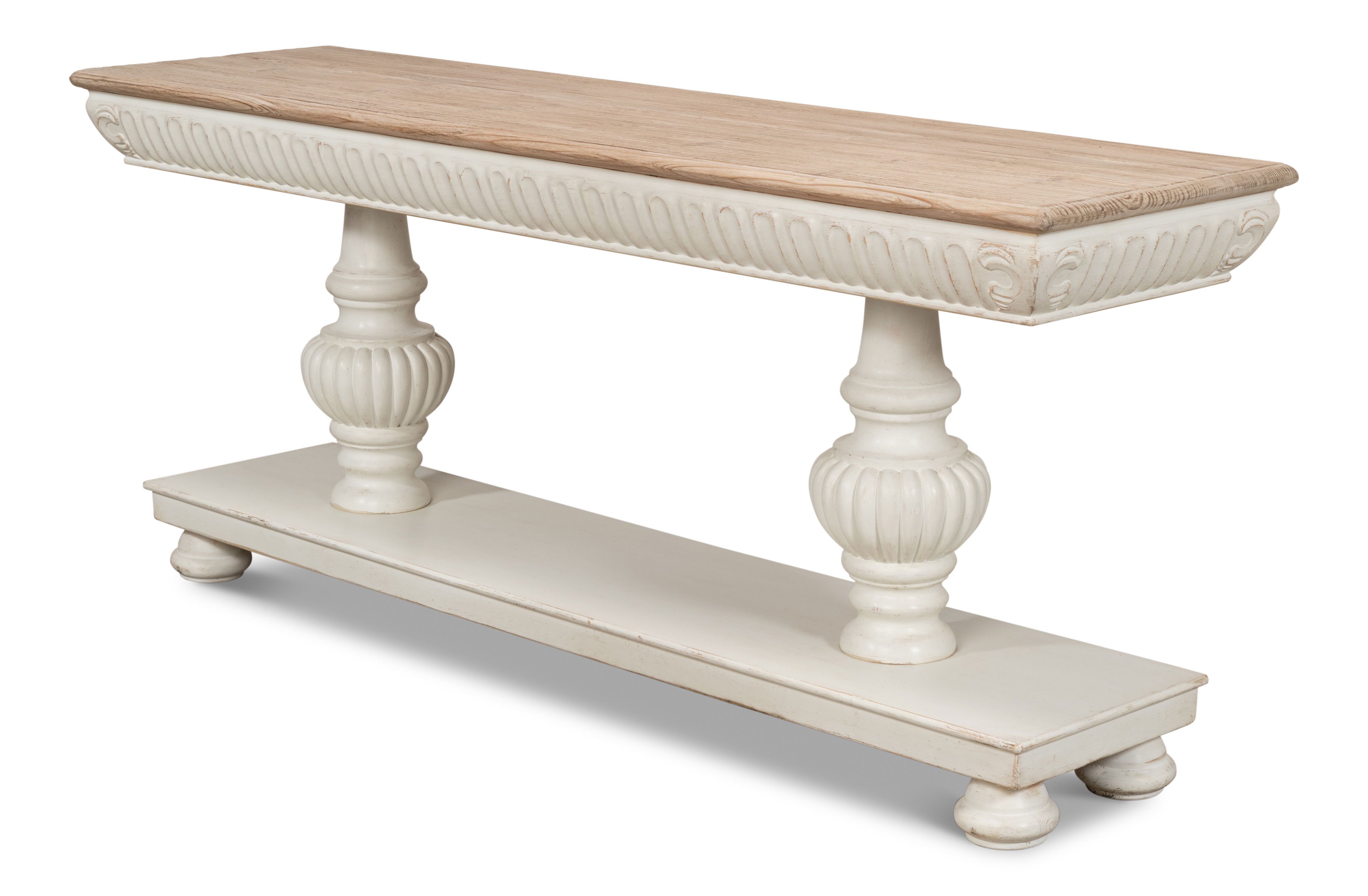 Hugo Console, Ant.White W/Natural Top, Console Table by Sarreid, 74" length x 20" width x 31" height View 9