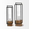 Orionis Large Wood with Black Metal Lantern Candle Holder, Lighting by Mercana, 6.69" length x 6.69" width x 23.82" height thumbnail 6