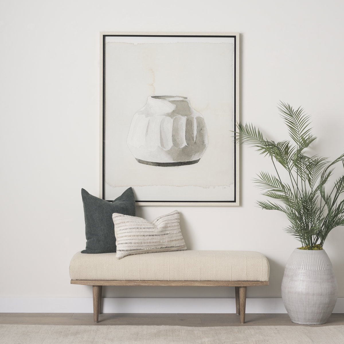 Shae Brown Wood with Oatmeal Fabric Bench, Benche by Mercana, 56" length x 18" width x 19" height View 2