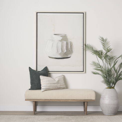 Shae Brown Wood with Oatmeal Fabric Bench