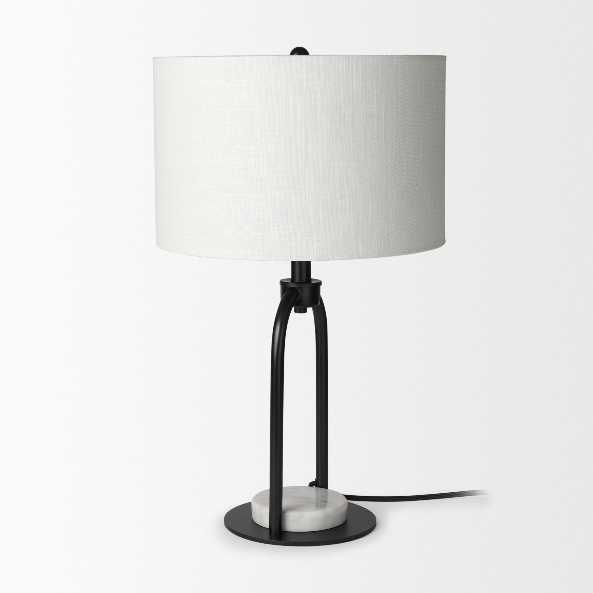 Sarah  Arched Black Metal with Marble Cube and White Shade Table Lamp large image 