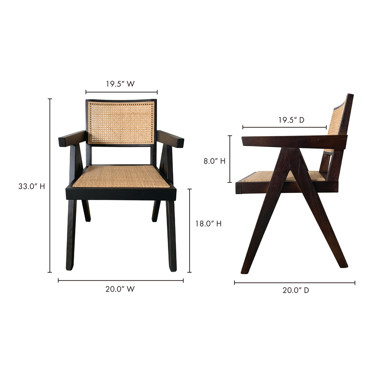Takashi Chair Black- Set Of Two, Dining Chair by Moe's Home, 20" width x 33" height x 20" depth View 11