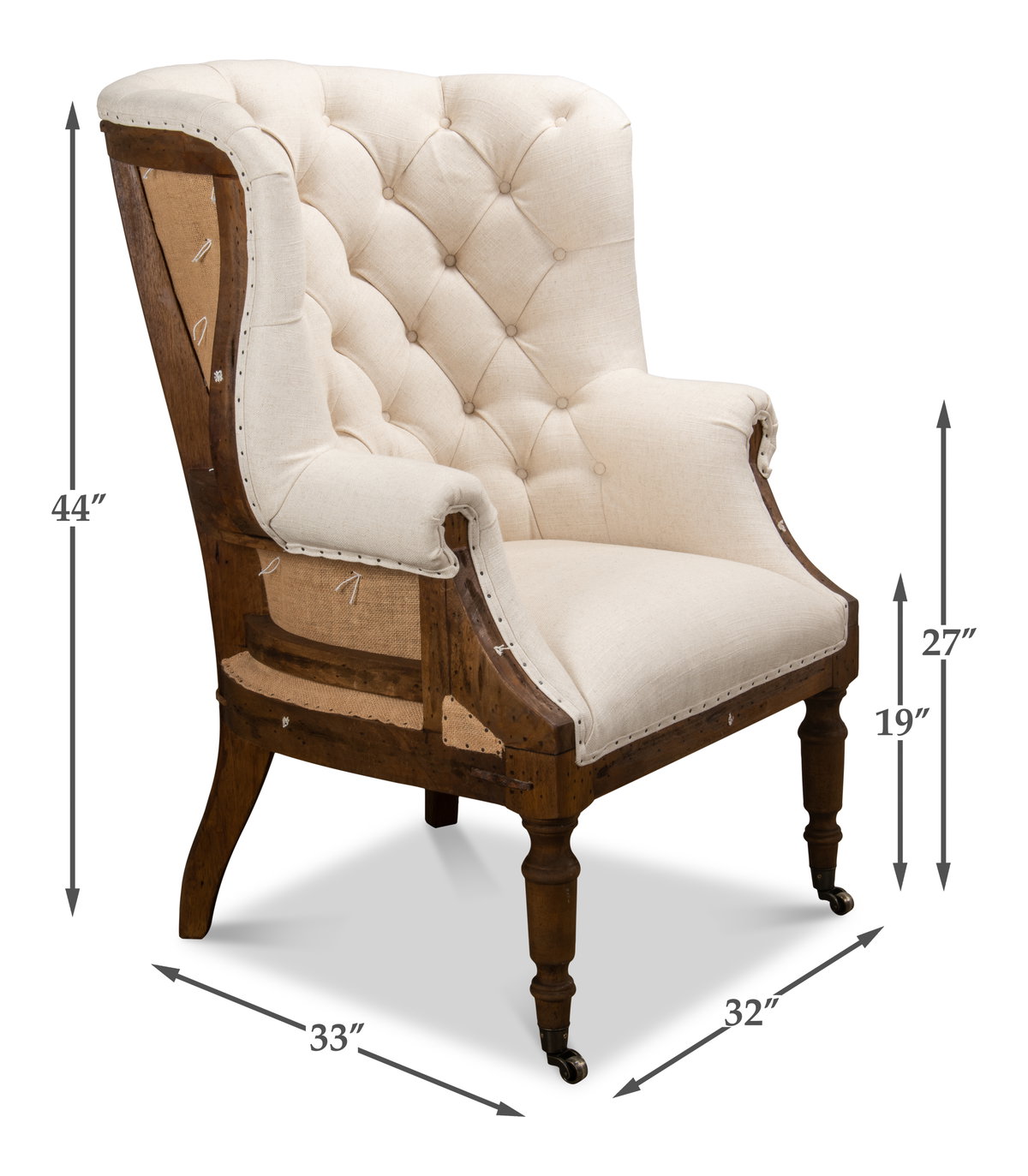 Irish Chair, by Sarreid, 2'9" length x 2'8" width x 3'8" height View 9