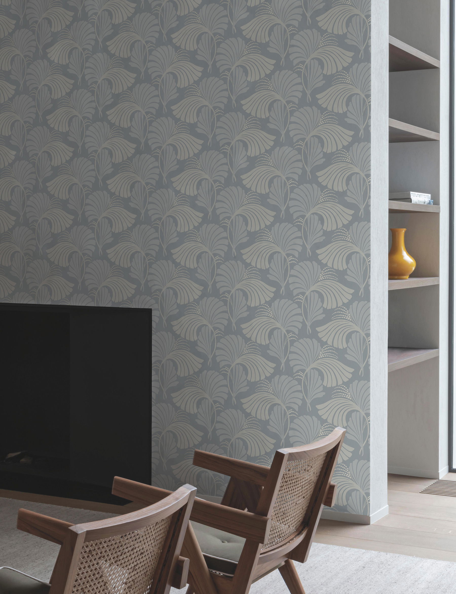 Dancing Leaves Light Blue Wallpaper large image 