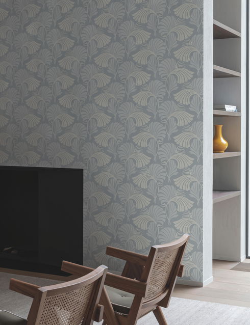 Dancing Leaves Light Blue Wallpaper