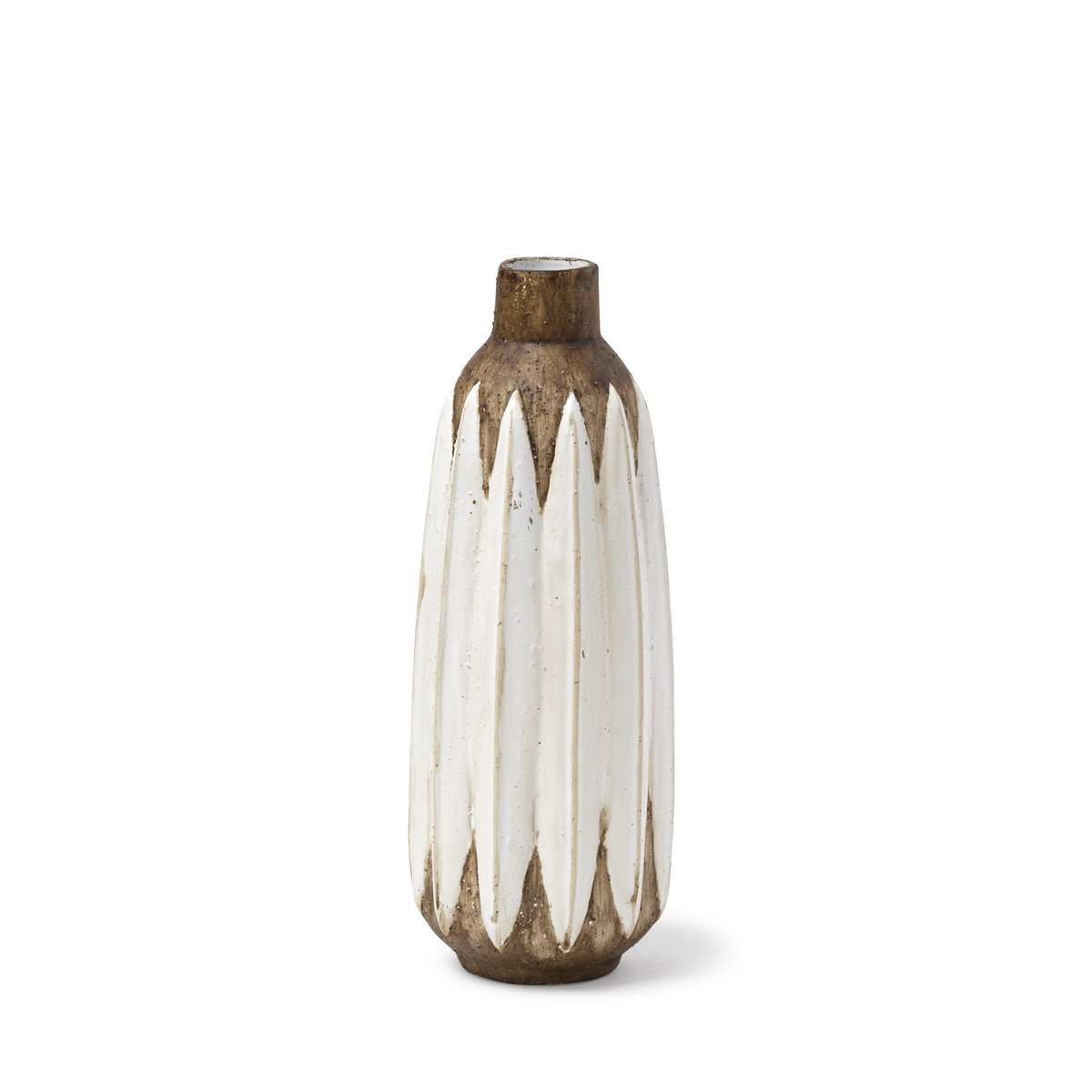 Sisko I Short Rustic Brown White Ceramic Vase, by Mercana, 4.92" length x 4.92" width x 13.98" height View 1