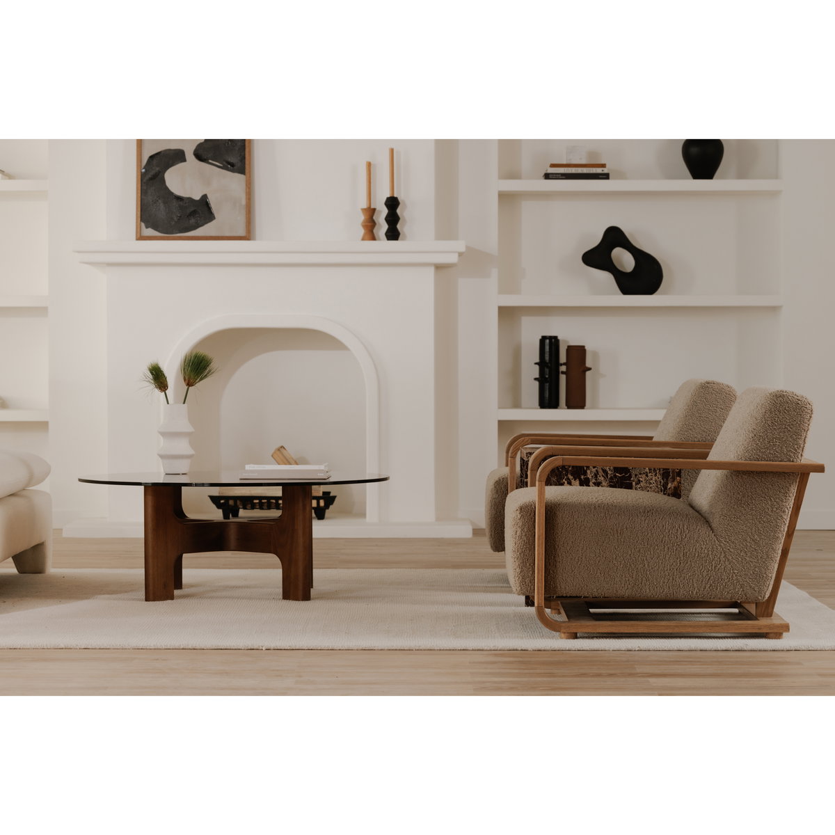 Eckersley Lounge Chair Beige Faux Shearling, Accent Chair by Moe's Home, 29.5" width x 29" height x 36" depth View 7