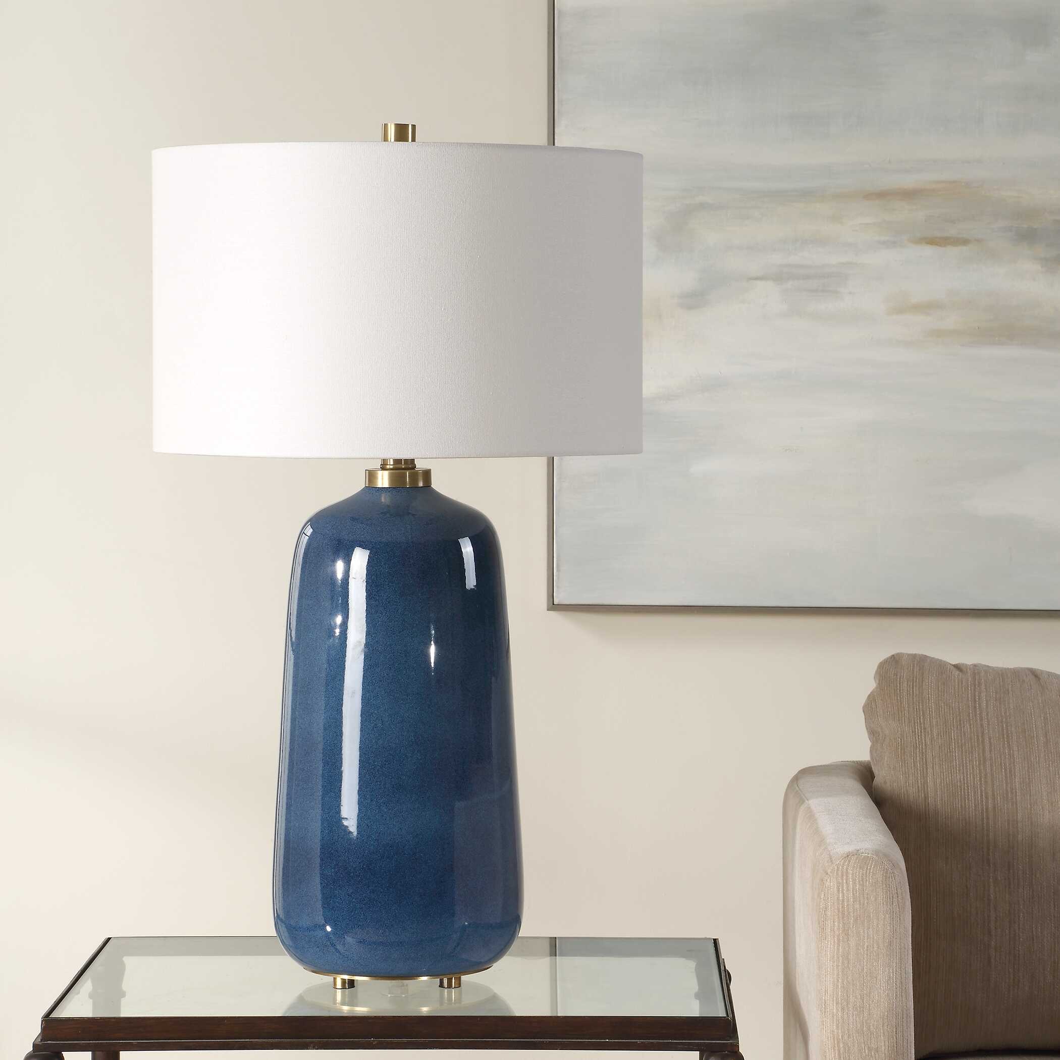 Brae Blue Glaze Table Lamp, by Uttermost, 18" width x 31.5" height x 18" depth View 4