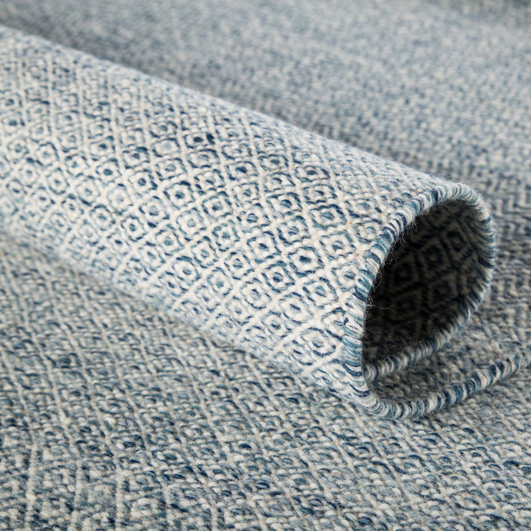Provence Geometric Hand-Woven Wool Light Blue/Ivory Area Rug large image 