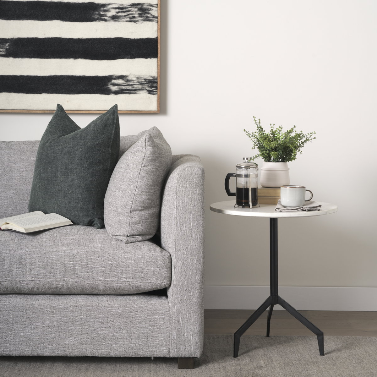Serre Marble Top 3 Prong Black Metal Base End Table, Side & End Table by Mercana, 20" length x 22.5" width x 20" height View 2