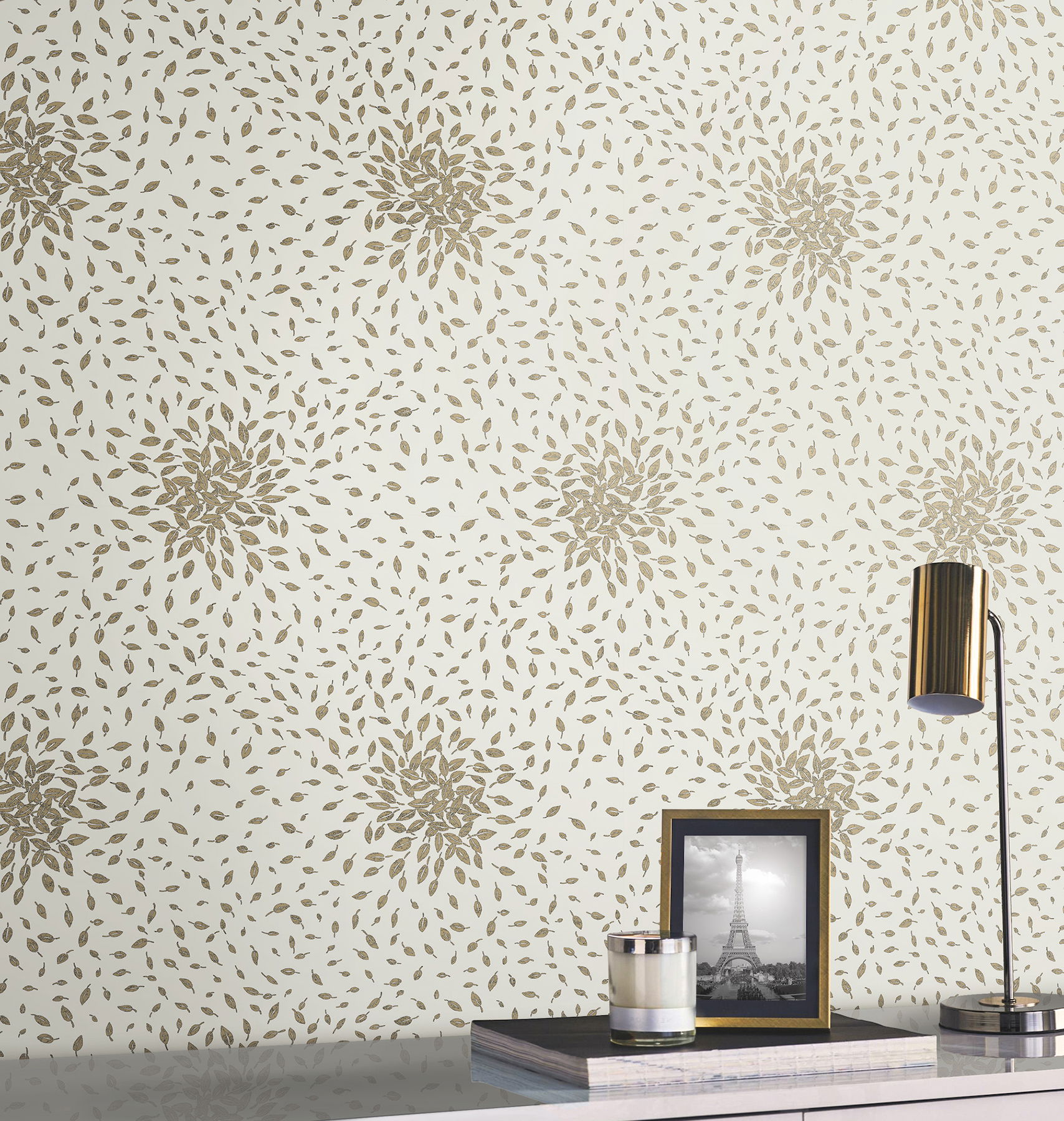 Petite Leaves Cream & Gold Wallpaper large image 