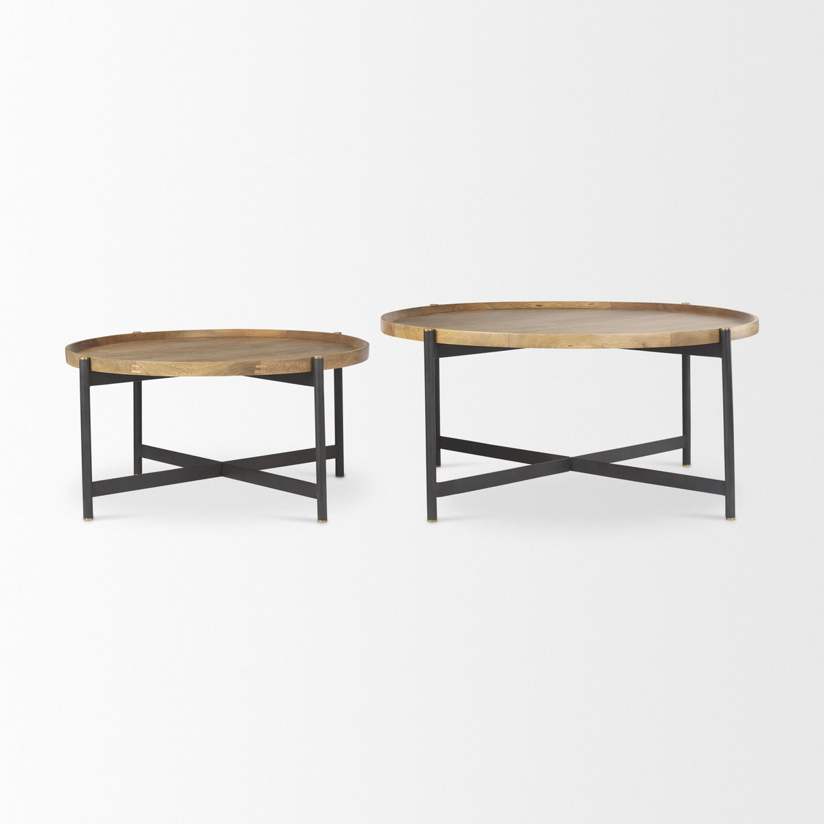 Marquisa 34.25' Round Small Brown Wood with Black Metal Coffee Table, by Mercana, 34.25" length x 34.25" width x 16.5" height View 11