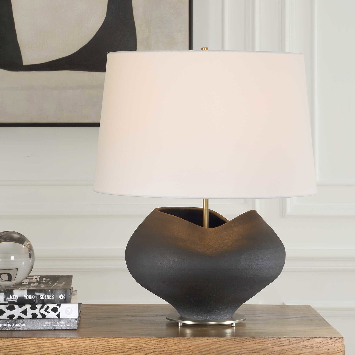 Nocturne Aged Black Table Lamp, by Uttermost, 20" width x 23.5" height x 20" depth View 2