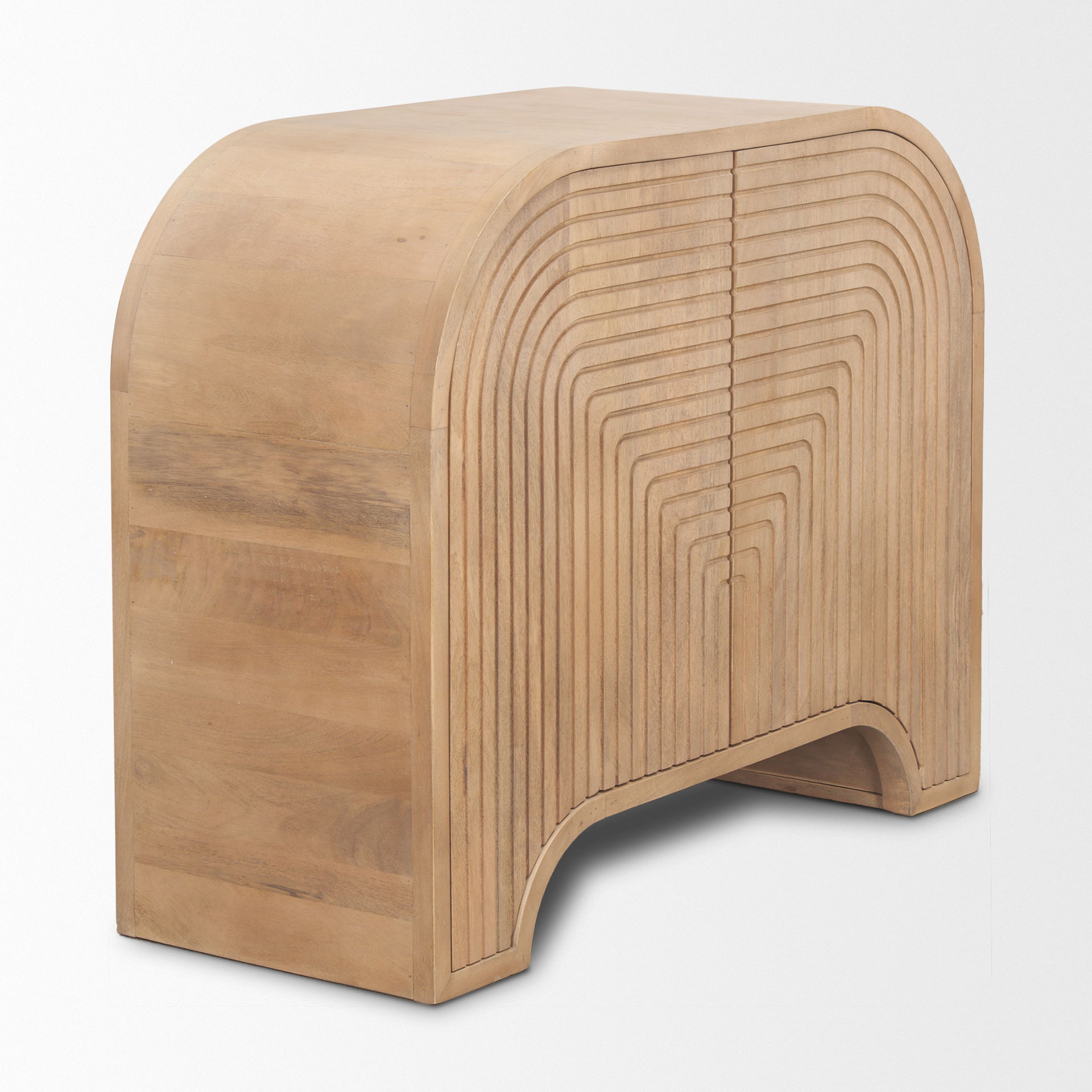 Sorina Reverse Fluted Light Brown Wood Accent Cabinet, Cabinets & Chest by Mercana, 40" length x 16" width x 32" height View 7