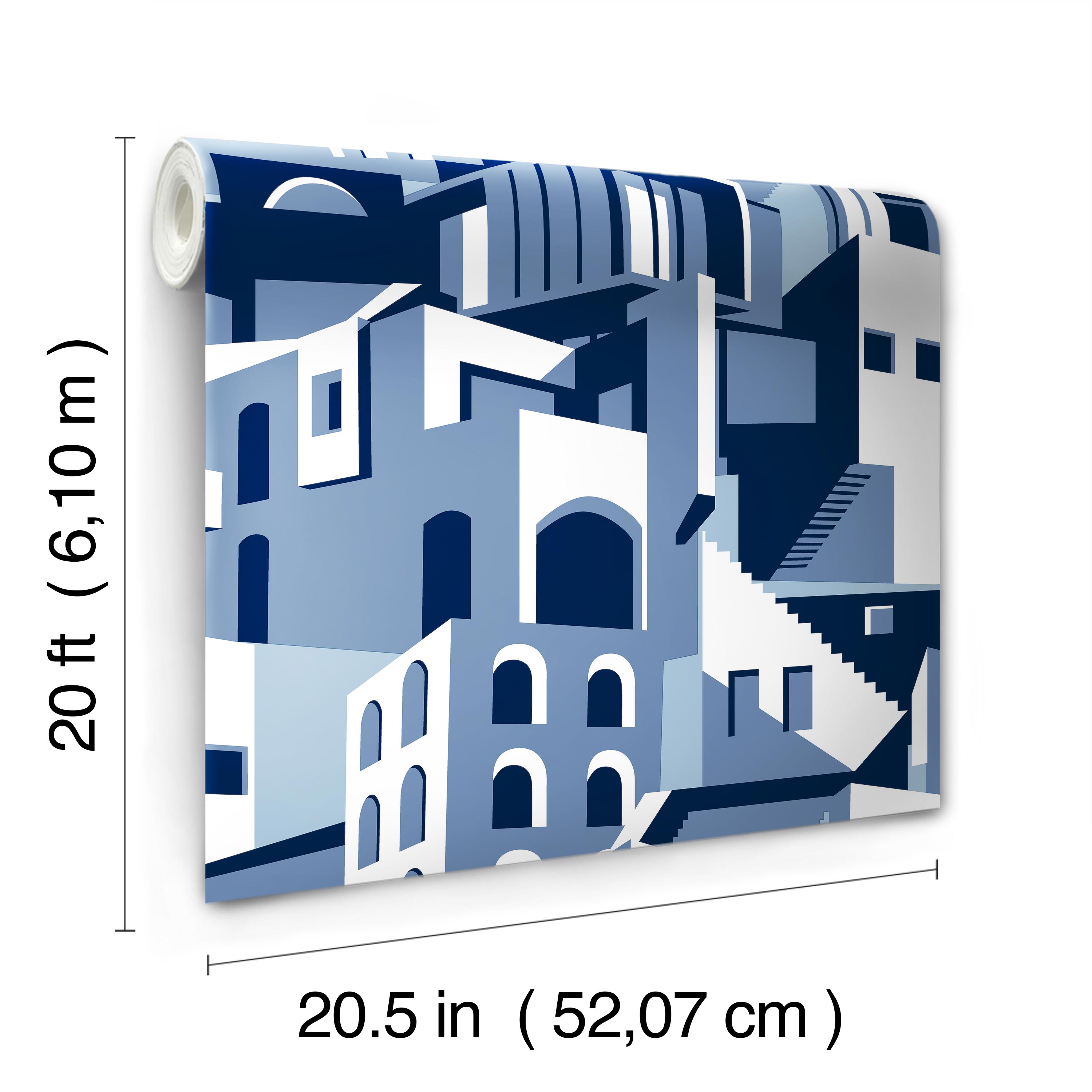 Arch Architectural Blue Peel & Stick Wallpaper large image 