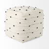 Amaira  Cream/Black/White patterned Wool and Cotton Pouf, Ottoman by Mercana, 16" length x 16" width x 16" height thumbnail 4