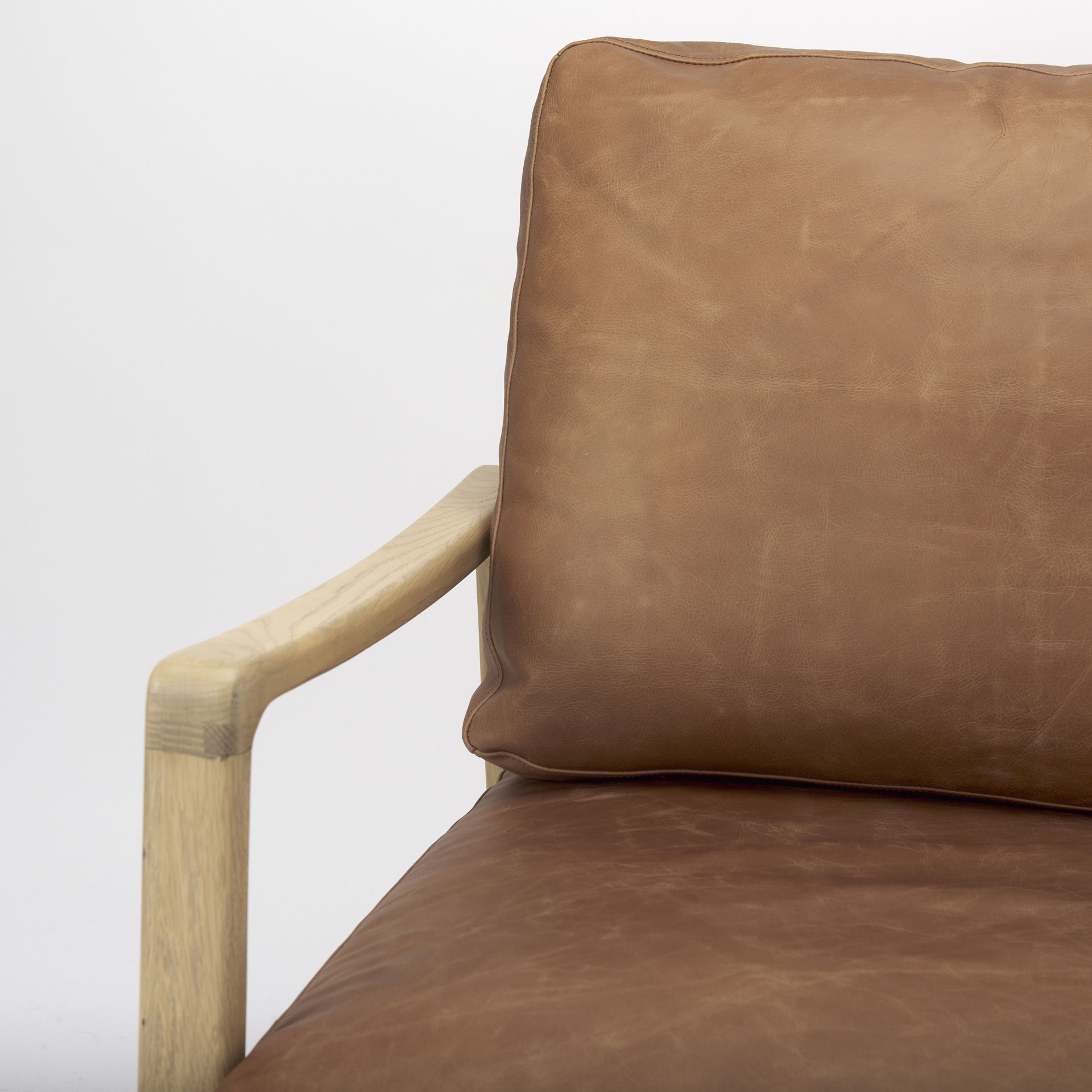 Raeleigh  Cognac Leather with Light Brown Wood Frame Accent Chair, by Mercana, 27.95" length x 34.06" width x 34.45" height View 10