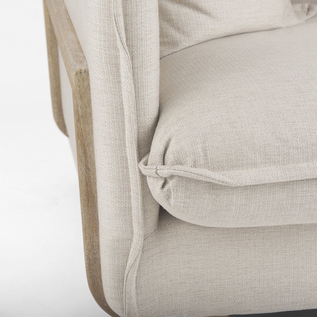 Roy II Beige Upholstered and Brown Wood Frame Arm Chair, Accent Chair by Mercana, 43.31" length x 41.73" width x 33.07" height View 14