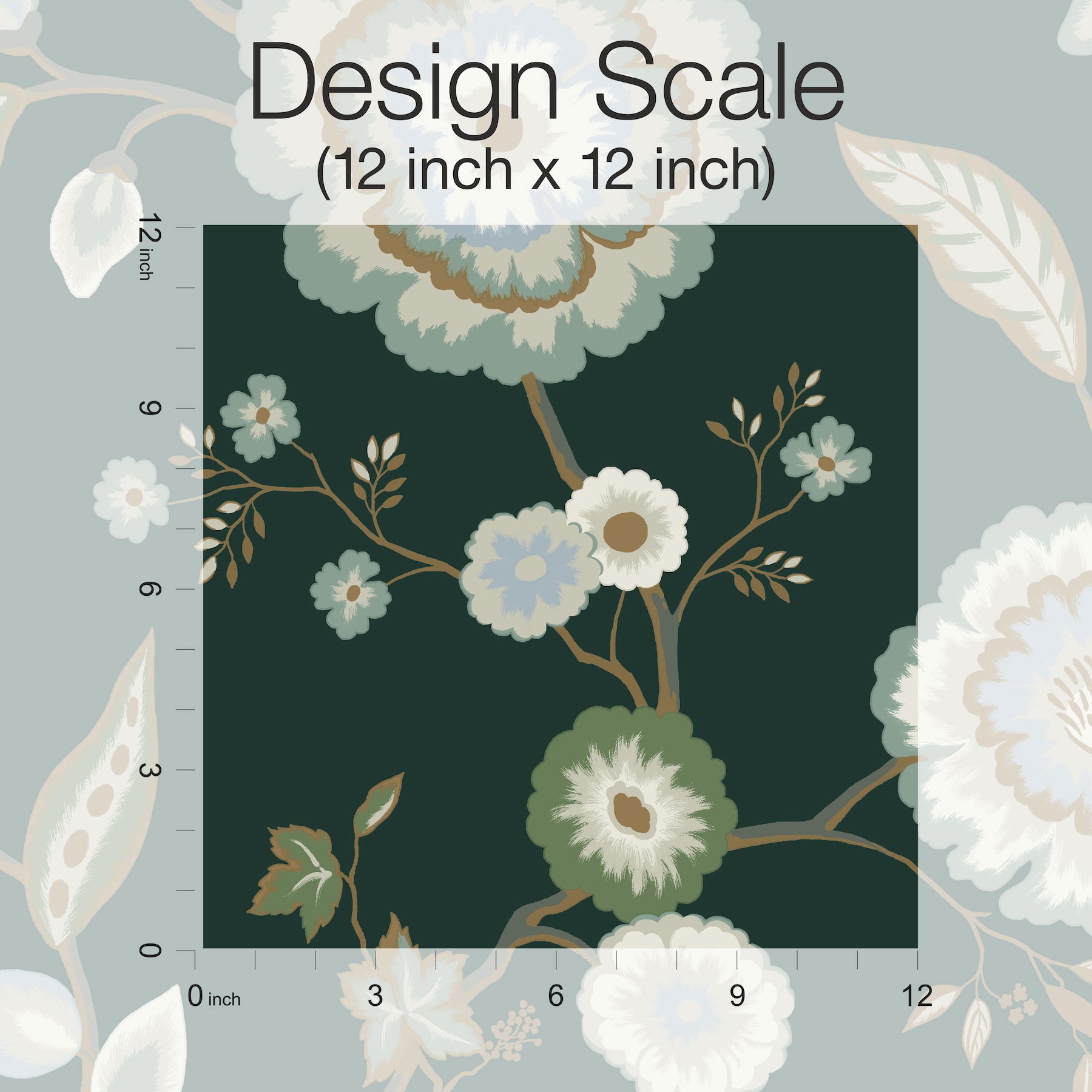 Dahlia Blooms Green & Blue Metallic Wallpaper large image 