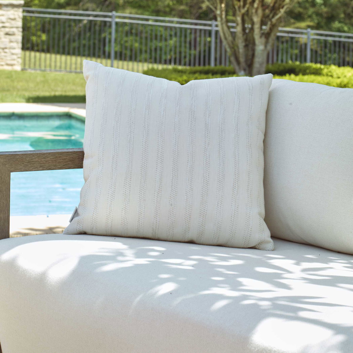 Basket Stripe Ivory Outdoor Pillow, Outdoor Pillows & Cushion by Uttermost, 1'8" width x 1'8" height x 8" depth View 2