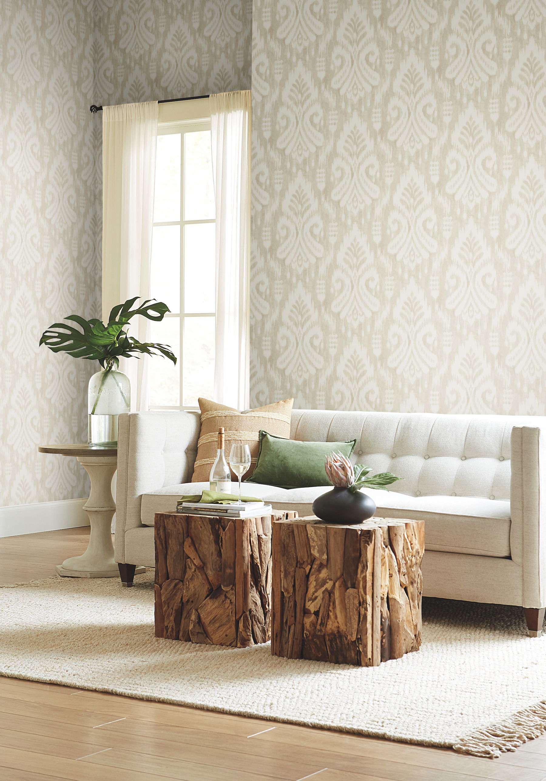 Hawthorne Ikat Beige Wallpaper large image 