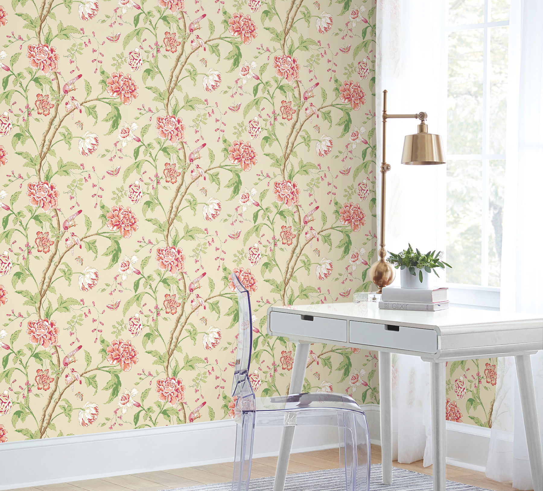 Teahouse Floral Cream & Coral Wallpaper large image 