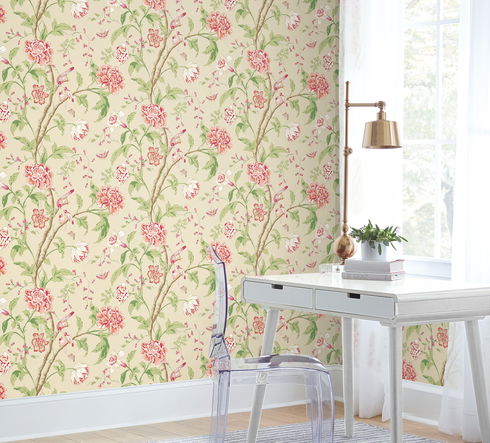 Teahouse Floral Cream & Coral Wallpaper