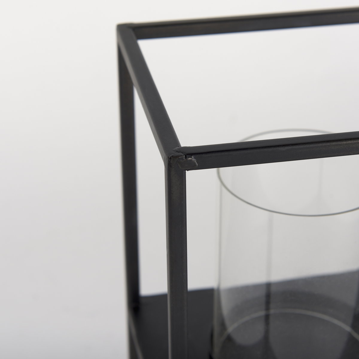 Cindy 5 Candle Matte Black Metal Hurricane Glass Tabletop Candle Holder, Candles & Candle Holder by Mercana, 26.97" length x 4.92" width x 9.06" height View 6