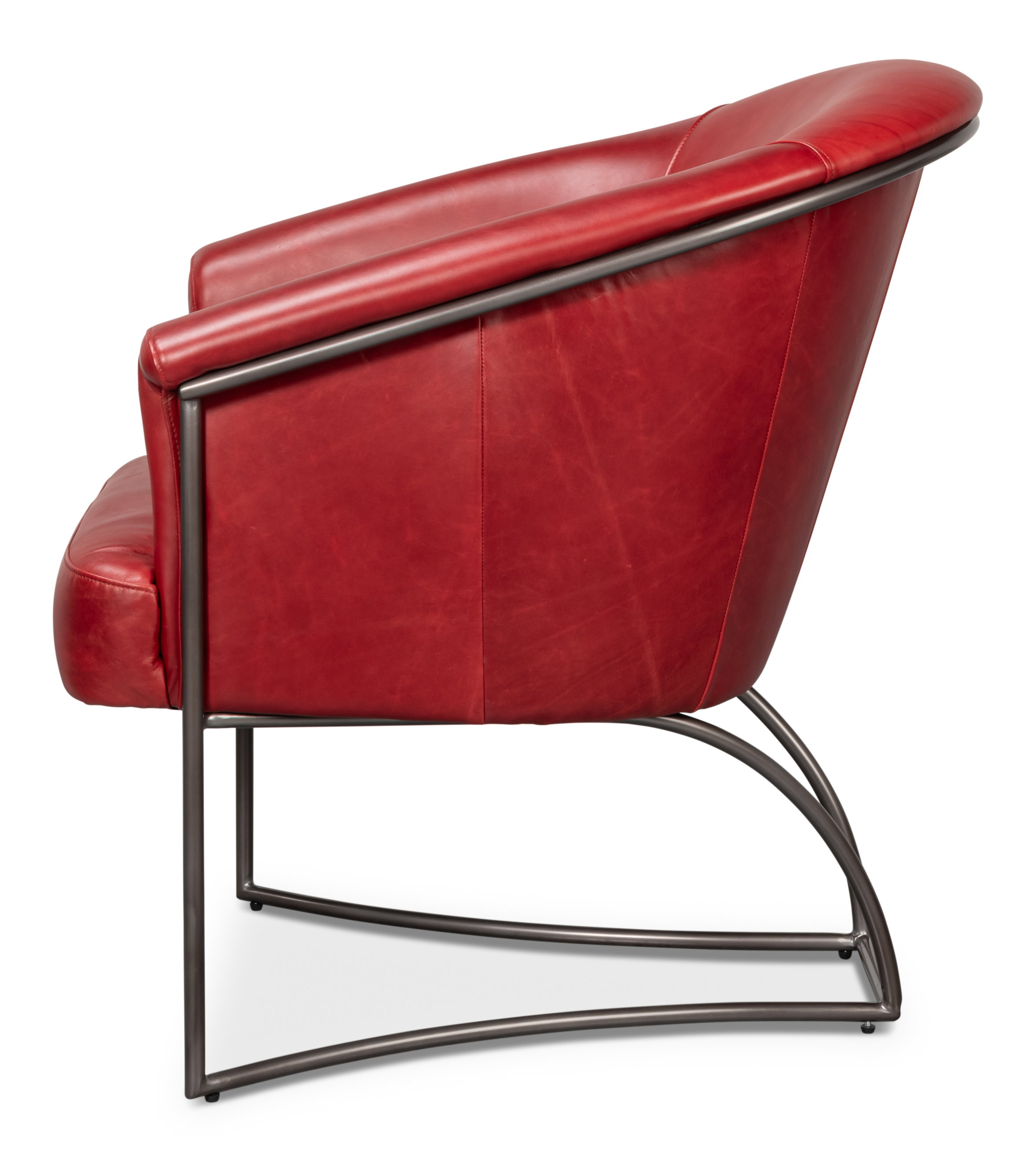 Nagel Distilled Leather Chair,New Rouge, Seating by Sarreid, 30" length x 33" width x 2" height View 9