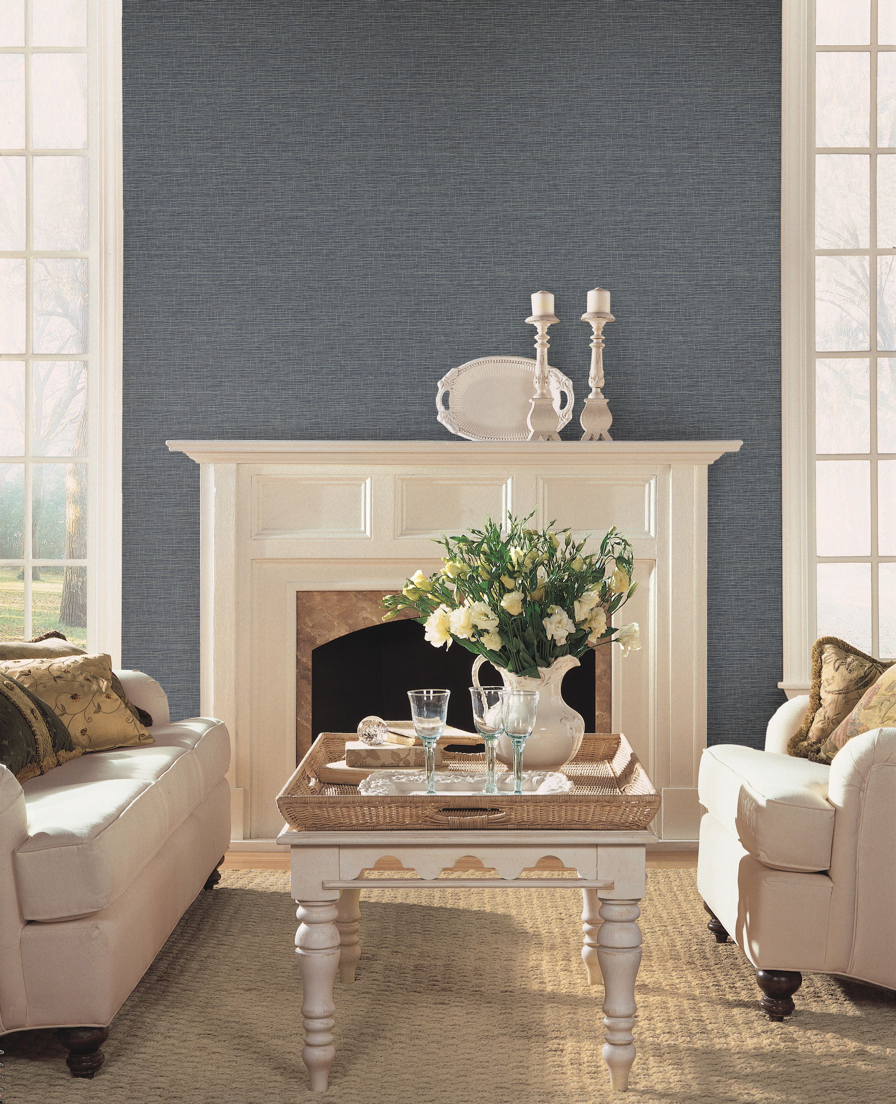 Silk Linen Weave Navy Wallpaper large image 