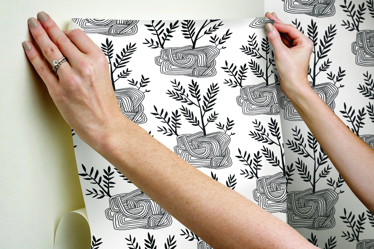Seedlings Black Peel & Stick Wallpaper, by York Wall, 20' length x 1'8.5" width x 0.02" depth View 6