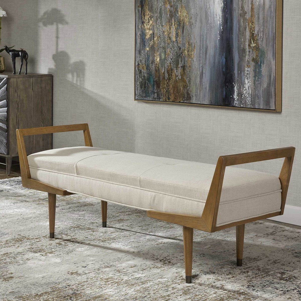 Waylon Modern Ivory Bench, Benche by Uttermost, 59.25" width x 23" height x 20" depth View 4