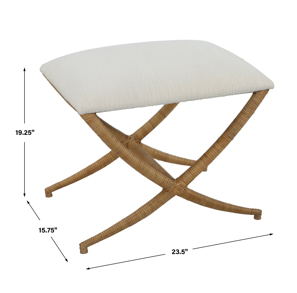 Expedition White Fabric Small Bench, Benche by Uttermost, 23.5" width x 20" height x 16.12" depth View 3