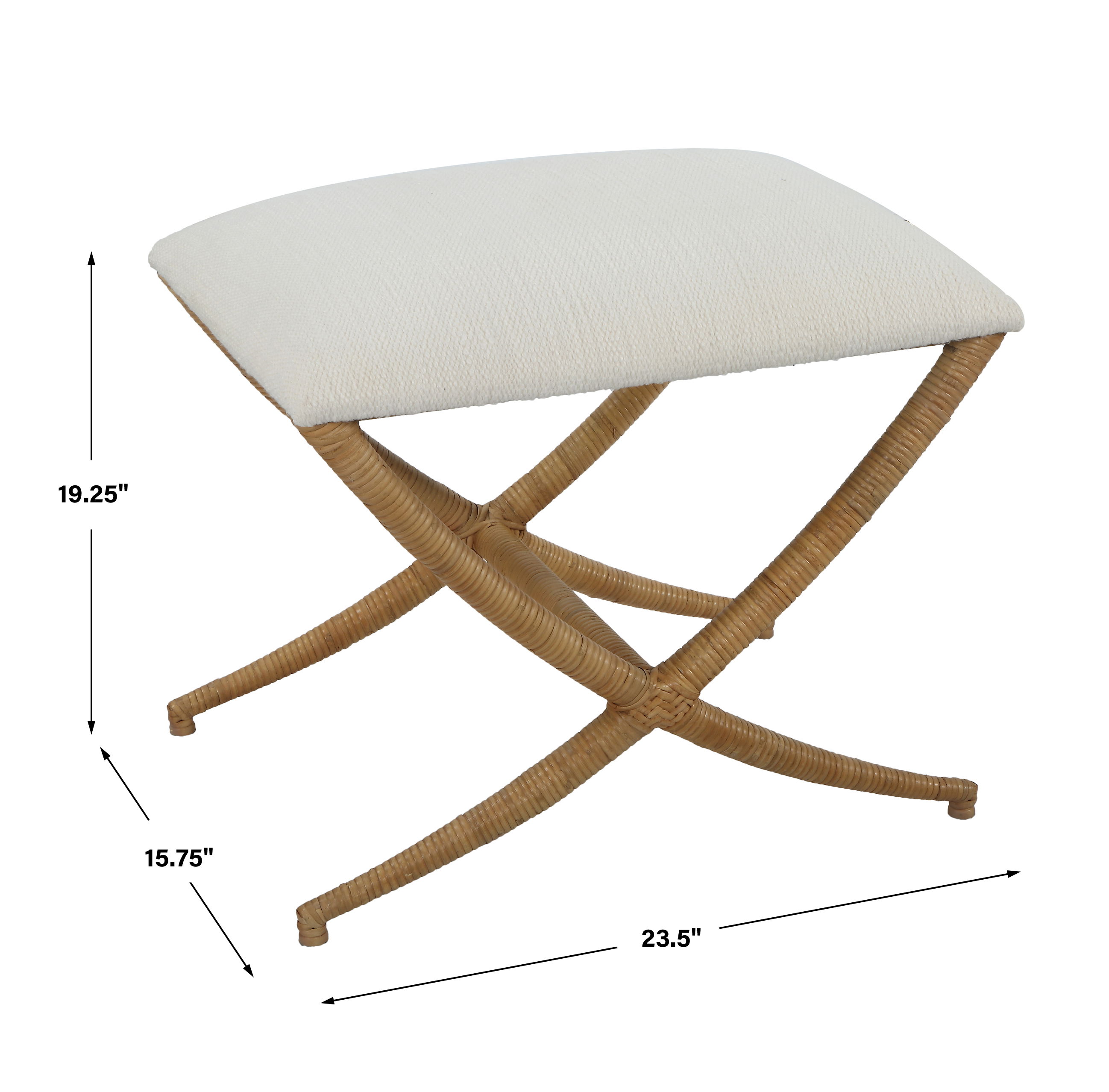 Expedition White Fabric Small Bench, Furniture by Uttermost, 23.5" width x 20" height x 16.12" depth View 3