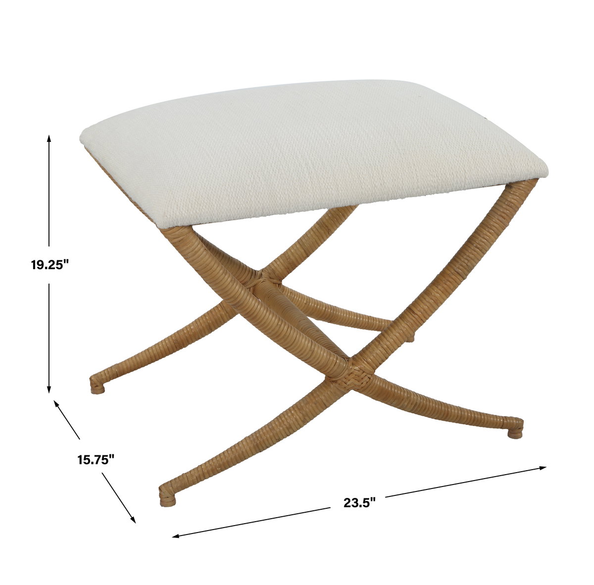 Expedition White Fabric Small Bench, Furniture by Uttermost, 23.5" width x 20" height x 16.12" depth View 3