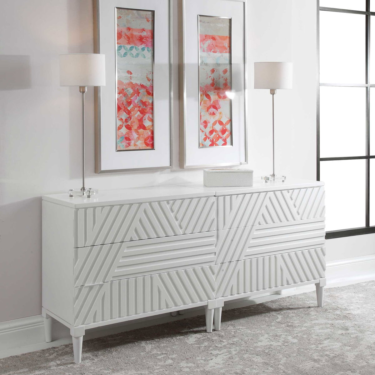 Colby White Drawer Chest, Furniture by Uttermost, 36" width x 33" height x 18" depth View 4
