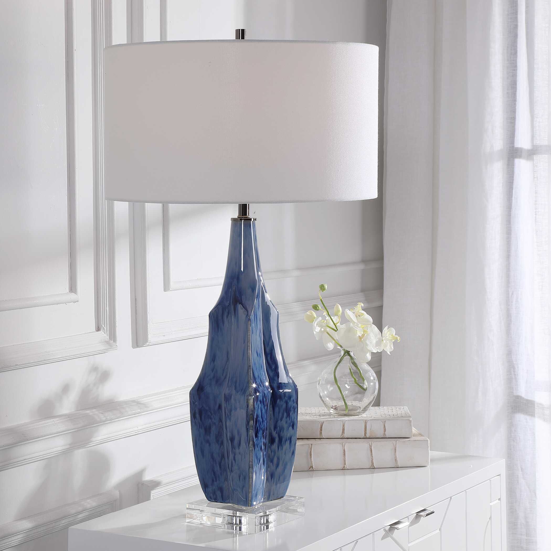 Everard Blue Table Lamp, by Uttermost, 18" width x 32.5" height x 18" depth View 2