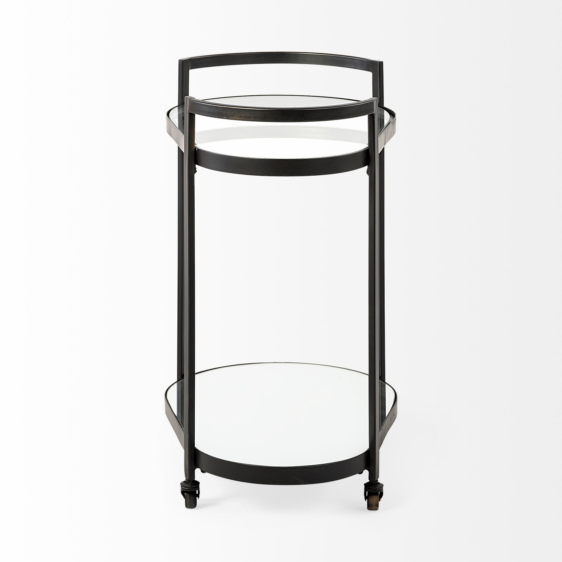 Eleonore Black Metal Frame Two-Tier with Glass Shelves Bar Cart, Bar Carts & Cabinet by Mercana, 25" length x 16.14" width x 27.95" height View 3